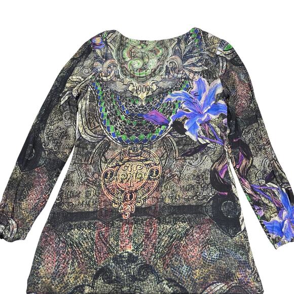 DESIGUAL Raul Gothic Theme Long Sleeve Shift Mini Dress Sz Small Lined - Picture 9 of 11